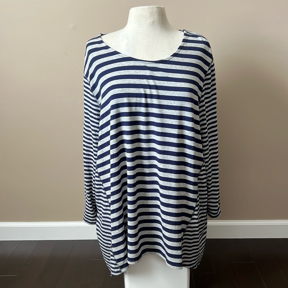 Zenergy by Chicos navy/gray striped tunic 3/4 sleeves Chicos 4/XXL